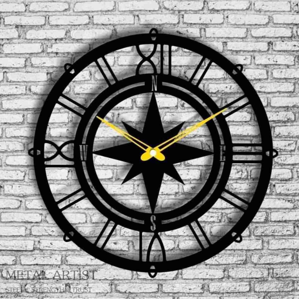Compass Metal Wall Clock