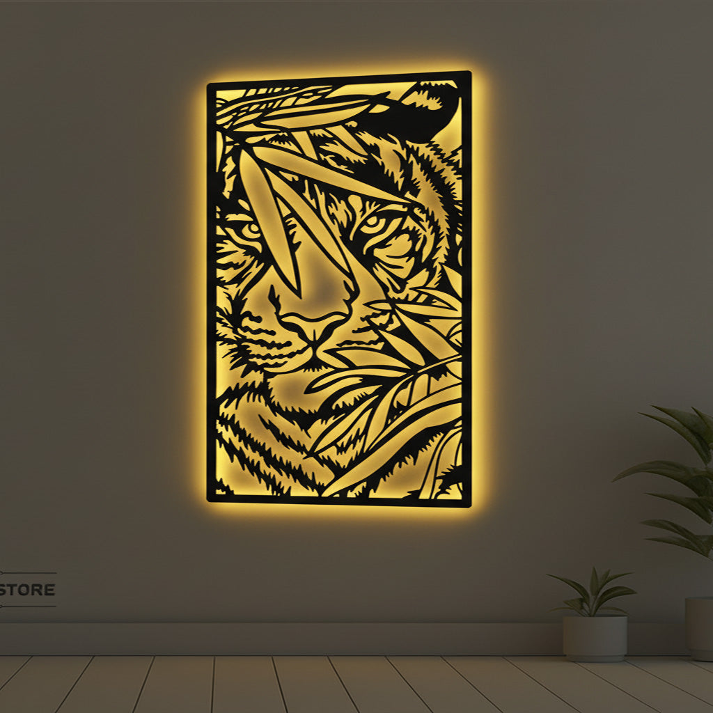 Tiger In Bushes  »»   Sda Bhar Metal Frame With Light