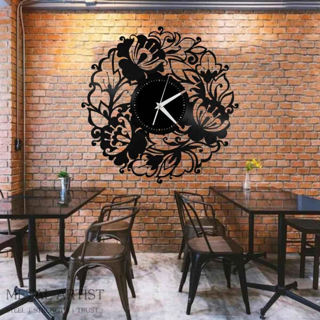 Flowers Vinyl Wall Clock | Metal Wall Clock