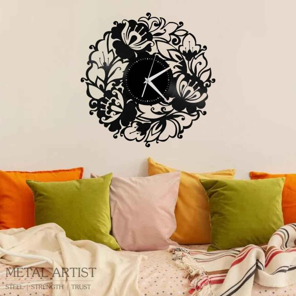 Flowers Vinyl Wall Clock | Metal Wall Clock