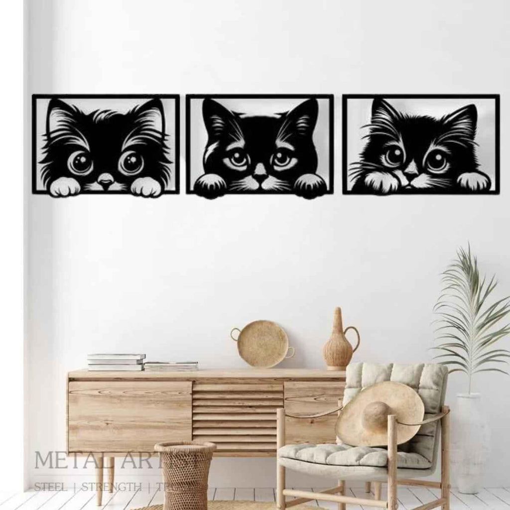 Metal Peeking Cat Wall  Decor