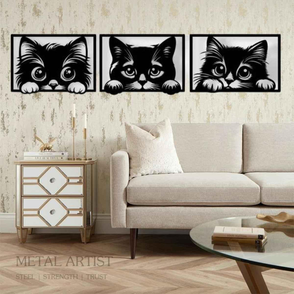 Metal Peeking Cat Wall  Decor